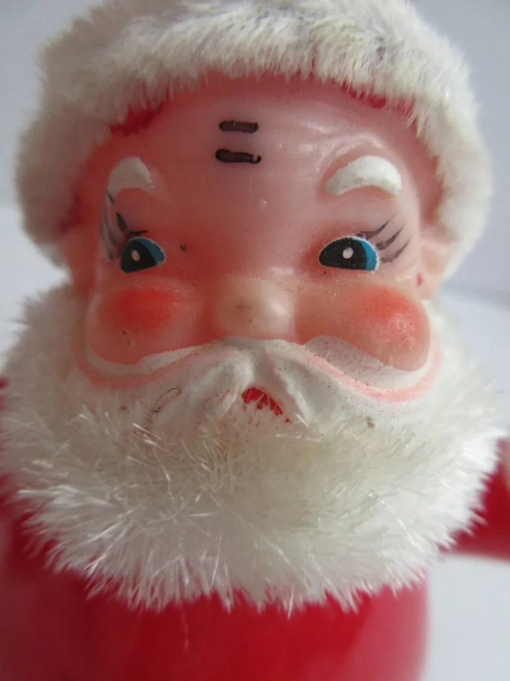 Santa Mrs Claus Skiing Blow Mold Plastic Chenille Piping Trim 4'' Japan Vintage